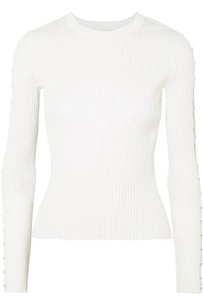 Shop Jonathan Simkhai Cutout Ribbed-knit Sweater In White