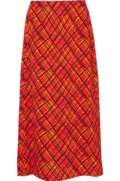 Shop Marni Printed Crepe Maxi Skirt In Orange