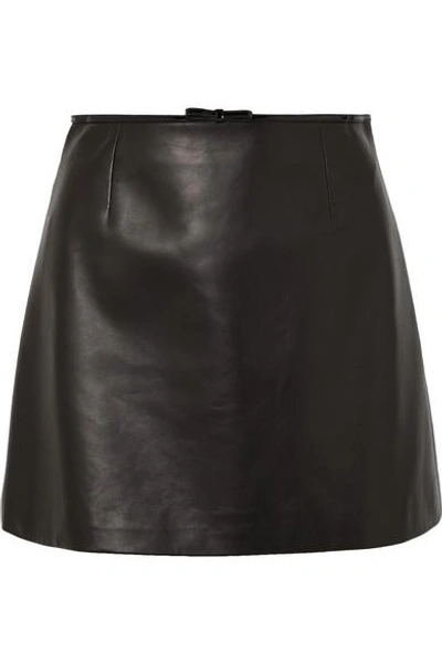 Shop Miu Miu Bow-embellished Leather Mini Skirt In Black