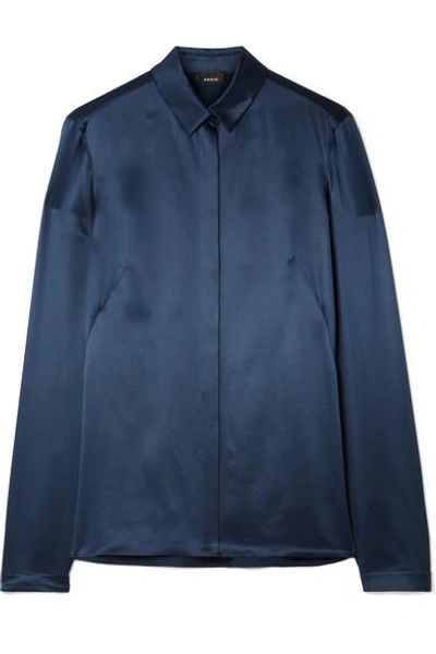 Shop Akris Silk-satin Shirt In Navy