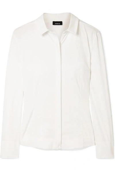 Shop Akris Cotton-blend Poplin Shirt In White