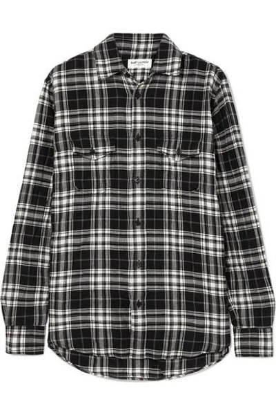 Shop Saint Laurent Checked Crinkled Cotton-flannel Shirt In Black