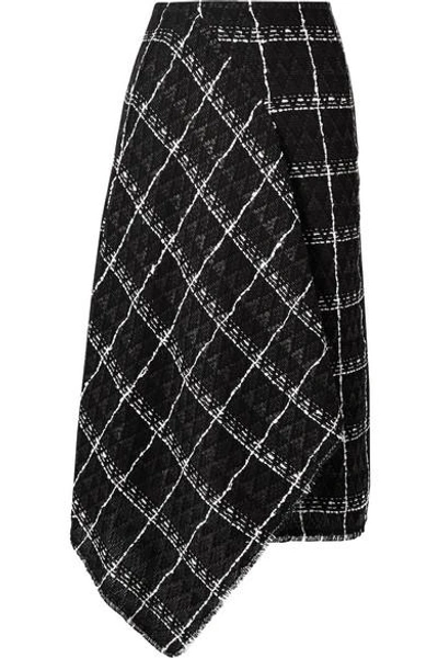 Shop Roland Mouret Keaton Draped Cotton-blend Tweed Midi Skirt In Black