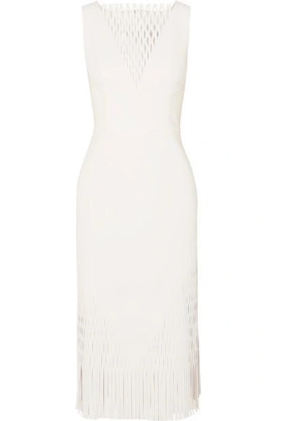 Shop Dion Lee Fringed Cutout Jersey Midi Dress In White