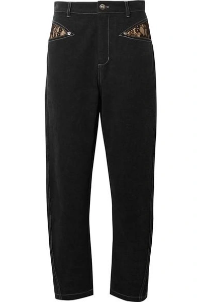 Shop Opening Ceremony Lace-trimmed High-rise Straight-leg Jeans In Black