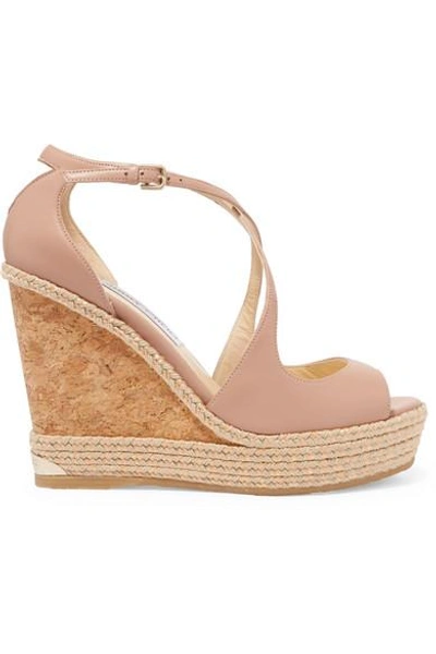 Shop Jimmy Choo Dakota 120 Leather Wedge Sandals In Antique Rose