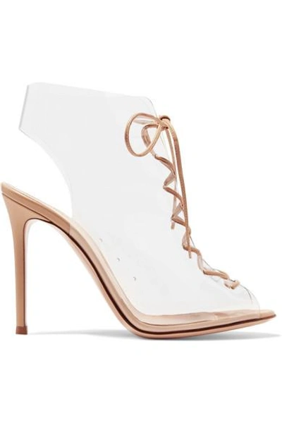 Shop Gianvito Rossi Helmut Plexi 100 Lace-up Pvc And Leather Ankle Boots In Neutral