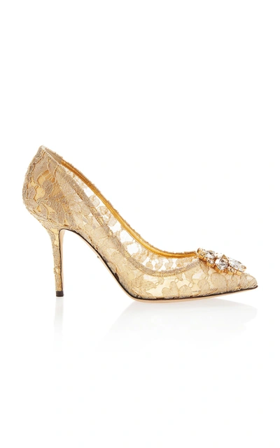 Shop Dolce & Gabbana Embellished Lace Pumps In Gold