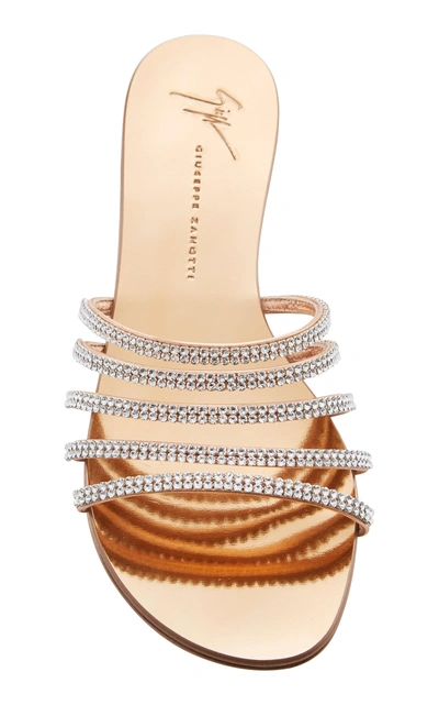 Shop Giuseppe Zanotti Nuvo Crystal-embellished Leather Slides In Gold