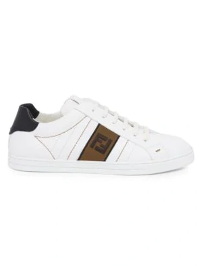 Shop Fendi Ff Embroidered Sneakers In Bianco