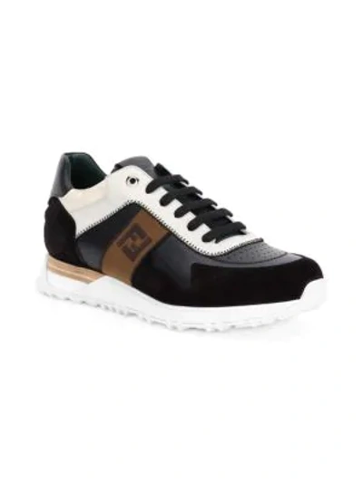 Shop Fendi Men's Embroidered Colorblock Sneakers In White