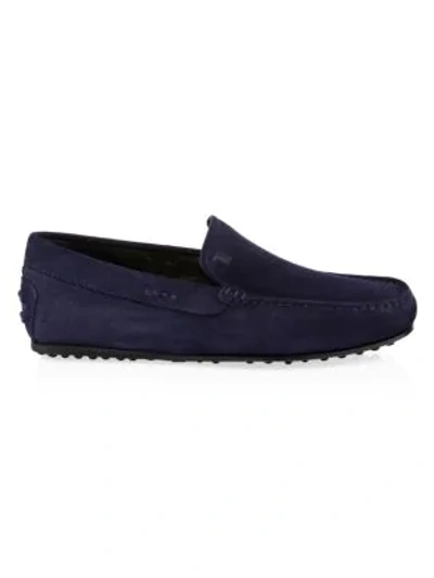 Shop Tod's City Gommini Suede Drivers In Navy