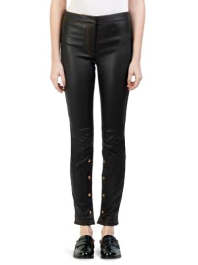 Shop Loewe Stretch Leather Trousers In Khaki Green