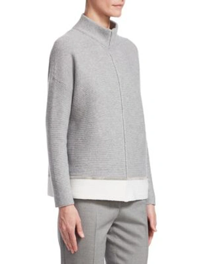Shop Fabiana Filippi Contrast Hem Wool Silk Cashmere Cardigan In Medium Grey