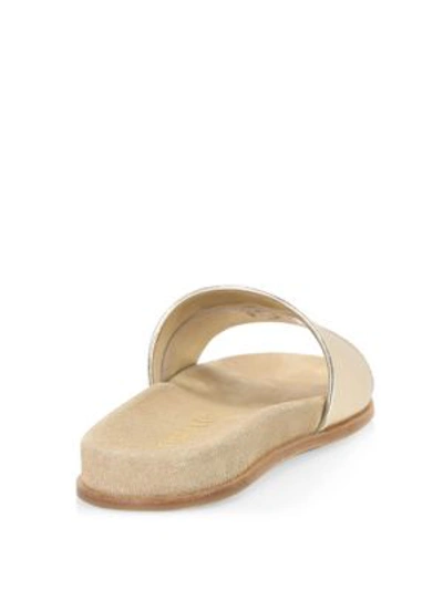 Shop Prada Metallic Logo Slides In Gold