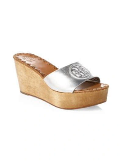 Shop Tory Burch Patty Platform Wedge Slide In Silver