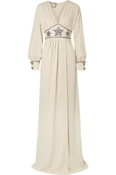 Shop Gucci Crystal-embellished Wrap-effect Georgette Gown