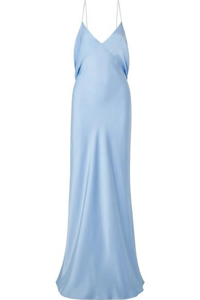 Shop The Row Gran Open-back Draped Silk-satin Gown In Light Blue