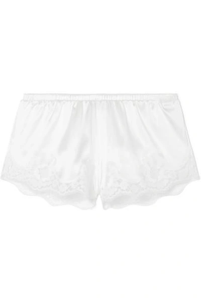 Shop Dolce & Gabbana Lace-trimmed Silk-blend Satin Shorts In White