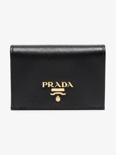 Shop Prada Black Logo Leather Wallet