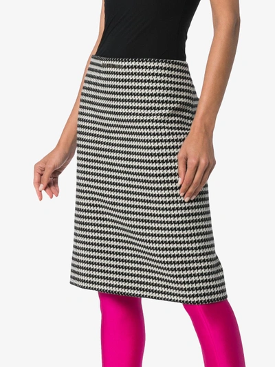Shop Balenciaga Houndstooth Wool-blend Pencil Skirt In Black