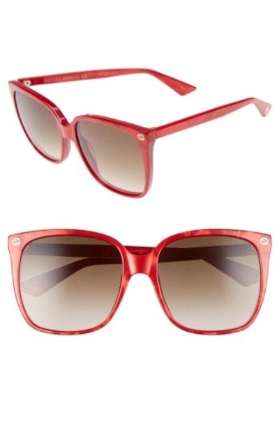 Shop Gucci 57mm Square Sunglasses - Pearl Red/ Brown