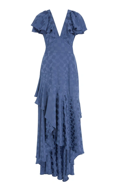 Shop Temperley London Cyndie Ruffle Sleeve Dress In Blue
