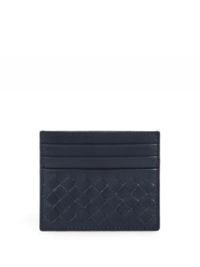 Shop Bottega Veneta Woven Flat Card Case In Blue