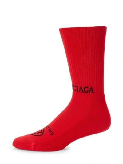 Shop Balenciaga Tennis Logo Crew Socks In Rouge Noir