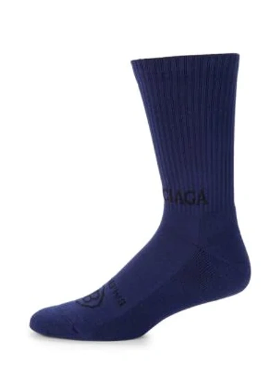 Shop Balenciaga Tennis Logo Crew Socks In Royal Noir