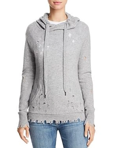 Shop Aqua Cashmere Distressed Cashmere Hooded Sweatshirt In Light Grey