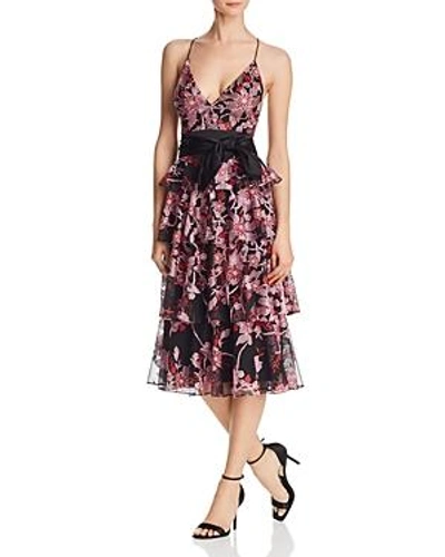 Shop Aidan Mattox Embellished Tiered Dress In Red Multi