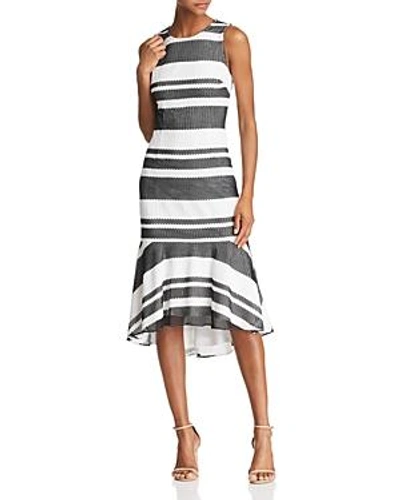 Shop Adrianna Papell Striped Trumpet Dress In Black Ivory