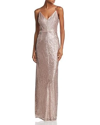 Shop Adrianna Papell Sequined Column Gown In Rose Gold