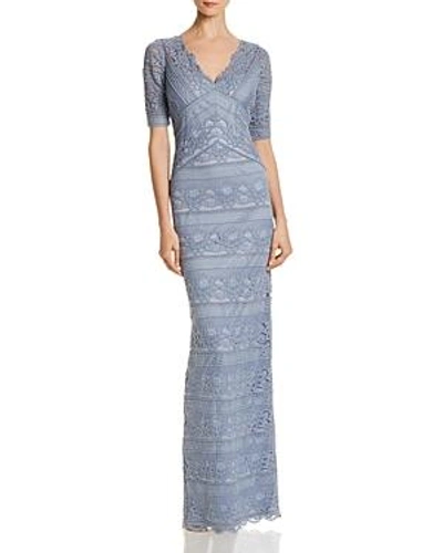 Shop Adrianna Papell Lace Column Gown In Dusty Blue