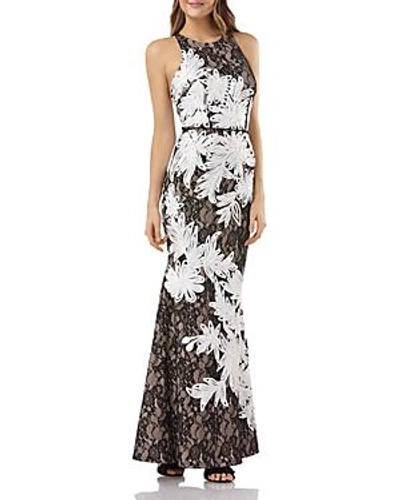 Shop Js Collections Lace Mermaid Gown In Black/ivory