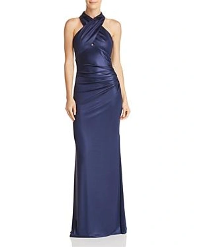 Shop Laundry By Shelli Segal Sleeveless Crisscross Satin Gown In Midnight