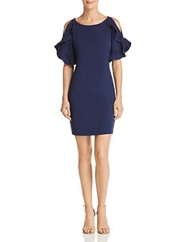 Shop Laundry By Shelli Segal Cold-shoulder Ruffle-sleeve Dress In Midnight