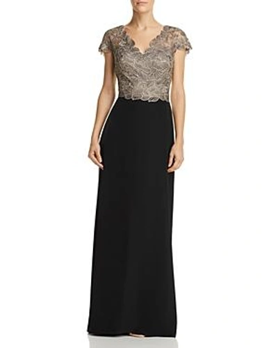 Shop Tadashi Shoji Lace Bodice Gown In Smoke Pearl/black