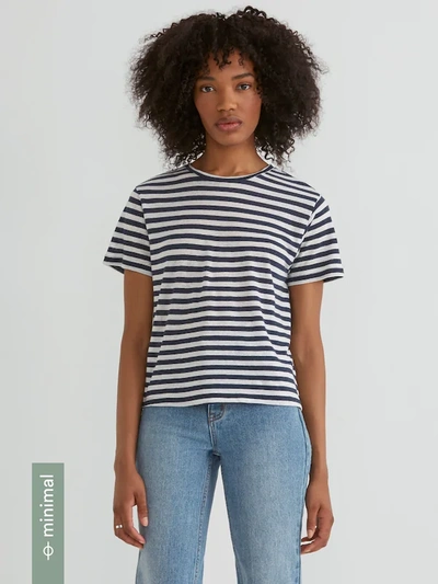 Shop Frank + Oak Striped Linen Boy T-shirt In Navy Blazer