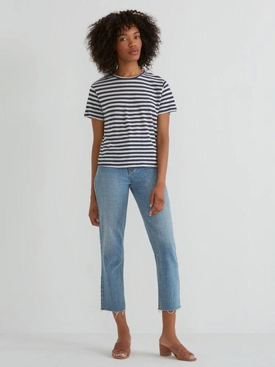 Shop Frank + Oak Striped Linen Boy T-shirt In Navy Blazer