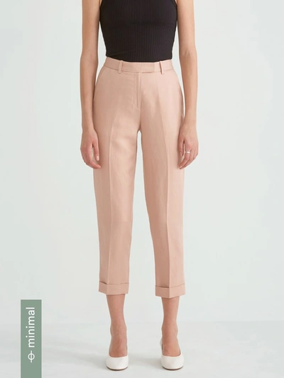 Shop Frank + Oak Big Cuff Linen Blend Trouser In Light Peach Pink