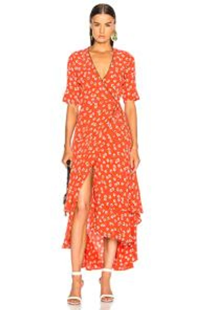 Shop Ganni Silvery Crepe Dress In Red,floral