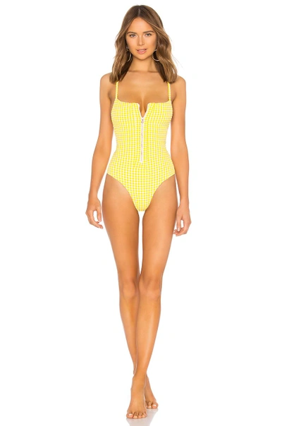 Shop Blue Life Zipped Up One Piece In Yellow
