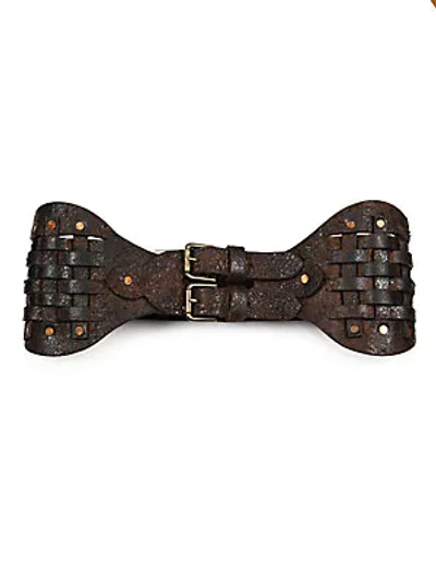 Shop Ralph Lauren Lacing Leather Corset Belt In Dark Brown