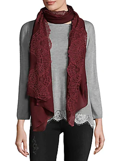Shop Valentino Lace Trim Scarf In Red