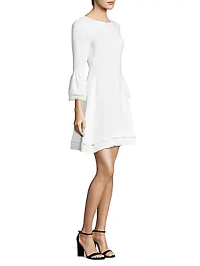 Shop Shoshanna Three-quarter Bell-sleeve Dress In Ivory