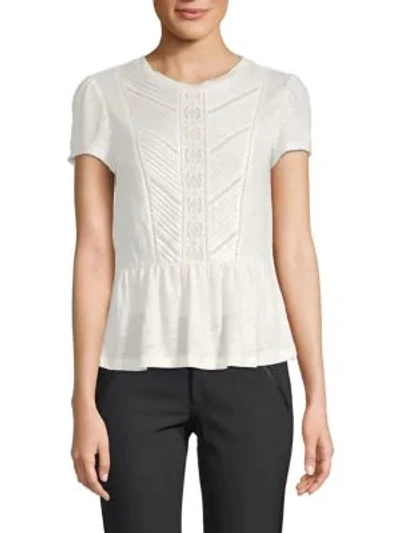 Shop Rebecca Taylor Lace-trimmed Linen Top In Snow