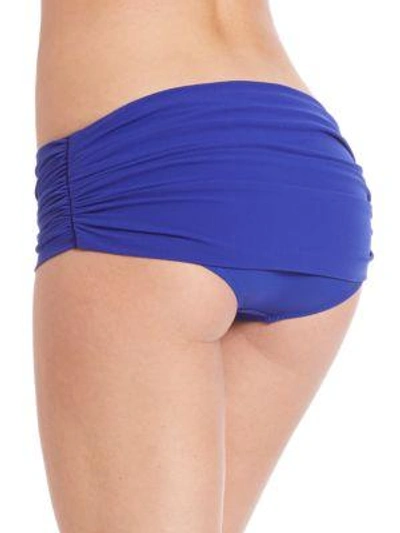 Shop Norma Kamali Ruched Low-rise Bikini Bottom In Cobalt