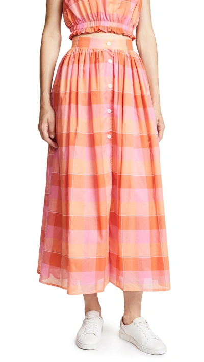 Shop Mds Stripes Button Front Skirt In Orange Plaid